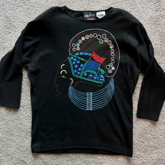 Oleg Cassini Milano NY Knit Sophisticates Vintage Sequin Beaded Woman Top - Picture 4 of 5